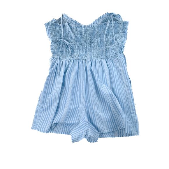Derek Heart Blue & White Striped Romper with Pockets-XL - Picture 2 of 6